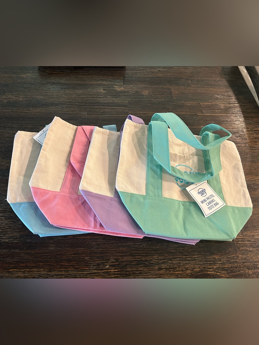 Trader Joe's Mini Pastel Canvas Tote Bag - set of 4 - Picture 3 of 3